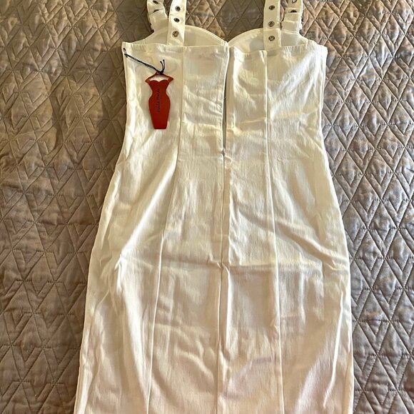 NEW Haute Monde White Spandex Sexy Dress Strap Buckle Accent Shoulders SZ L 8-10 - Picture 5 of 12